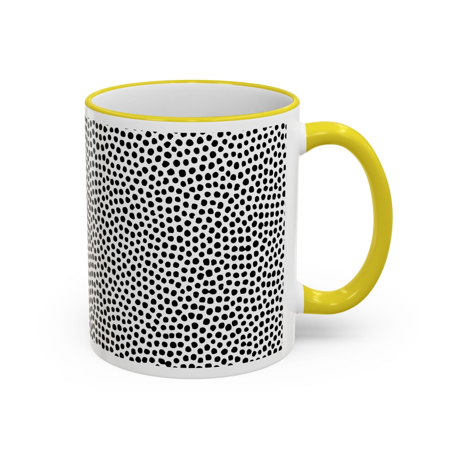 Black and White Dotted Mug with Bold Yellow Handle
