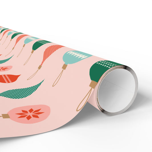 Christmas Wrapping Paper - Ornaments Pink Midcentury Modern Gift Wrap