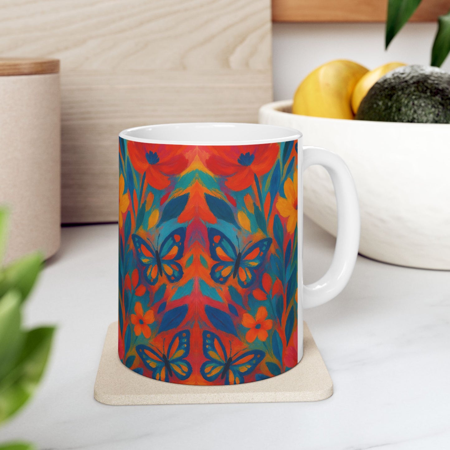 Bright Floral Mug with Butterflies - Perfect Gift for Mom's or Grandma