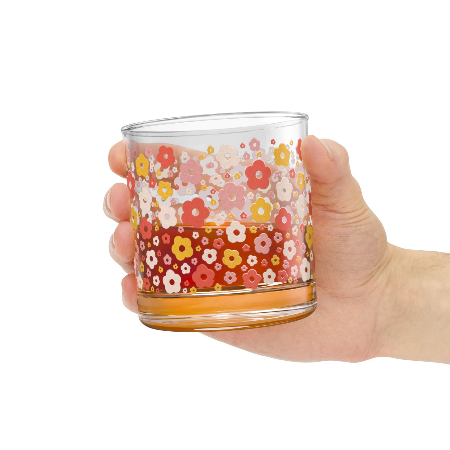 Floral Daisy Rocks Glass — Vintage-Inspired Retro Tumbler