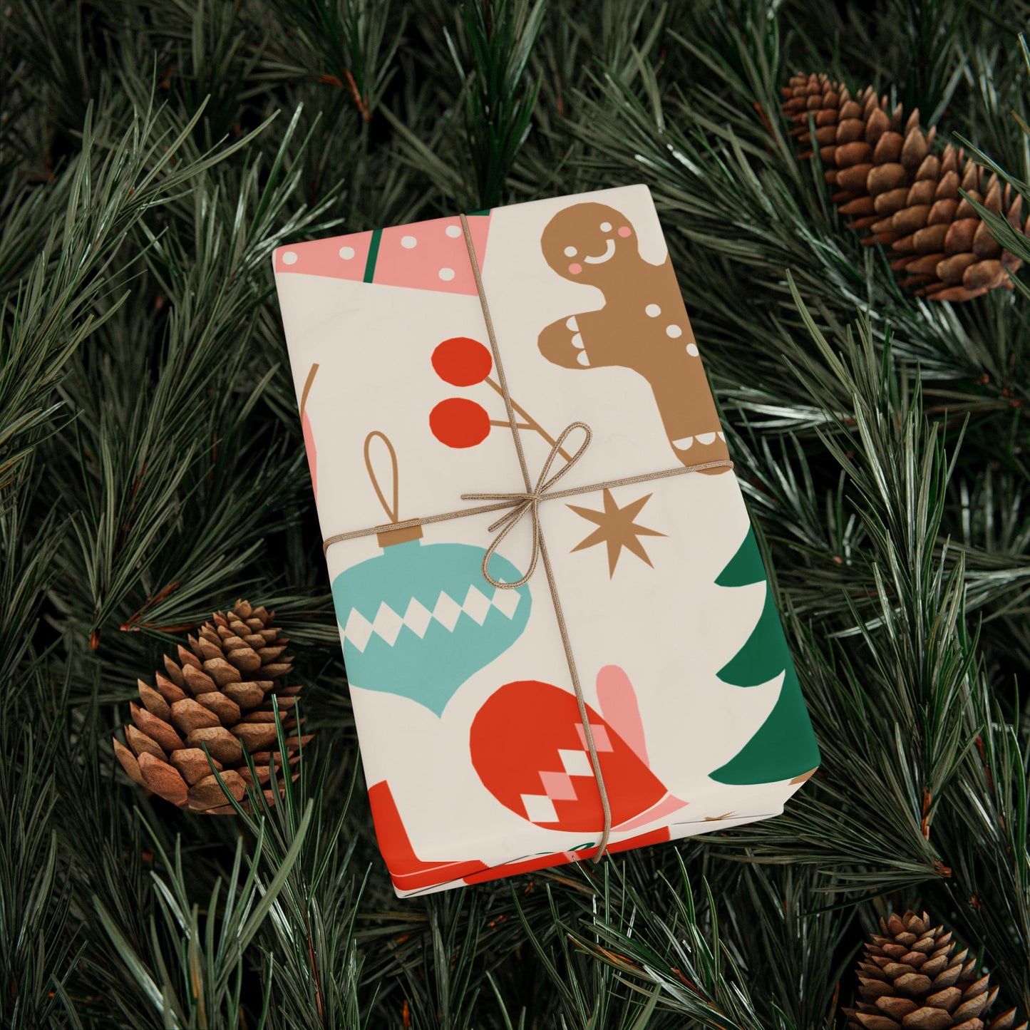 Christmas Wrapping Paper - Cute Gingerbread Candy Canes & Tree
