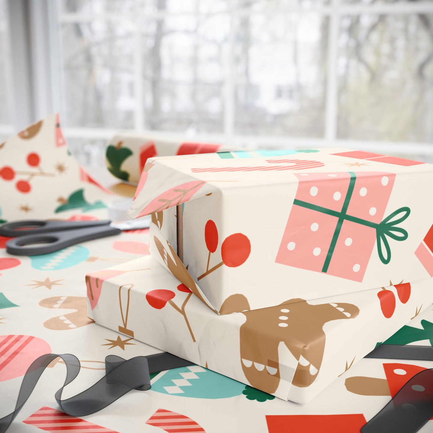 Christmas Wrapping Paper - Cute Gingerbread Candy Canes & Tree