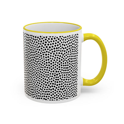 Black and White Dotted Mug with Bold Yellow Handle