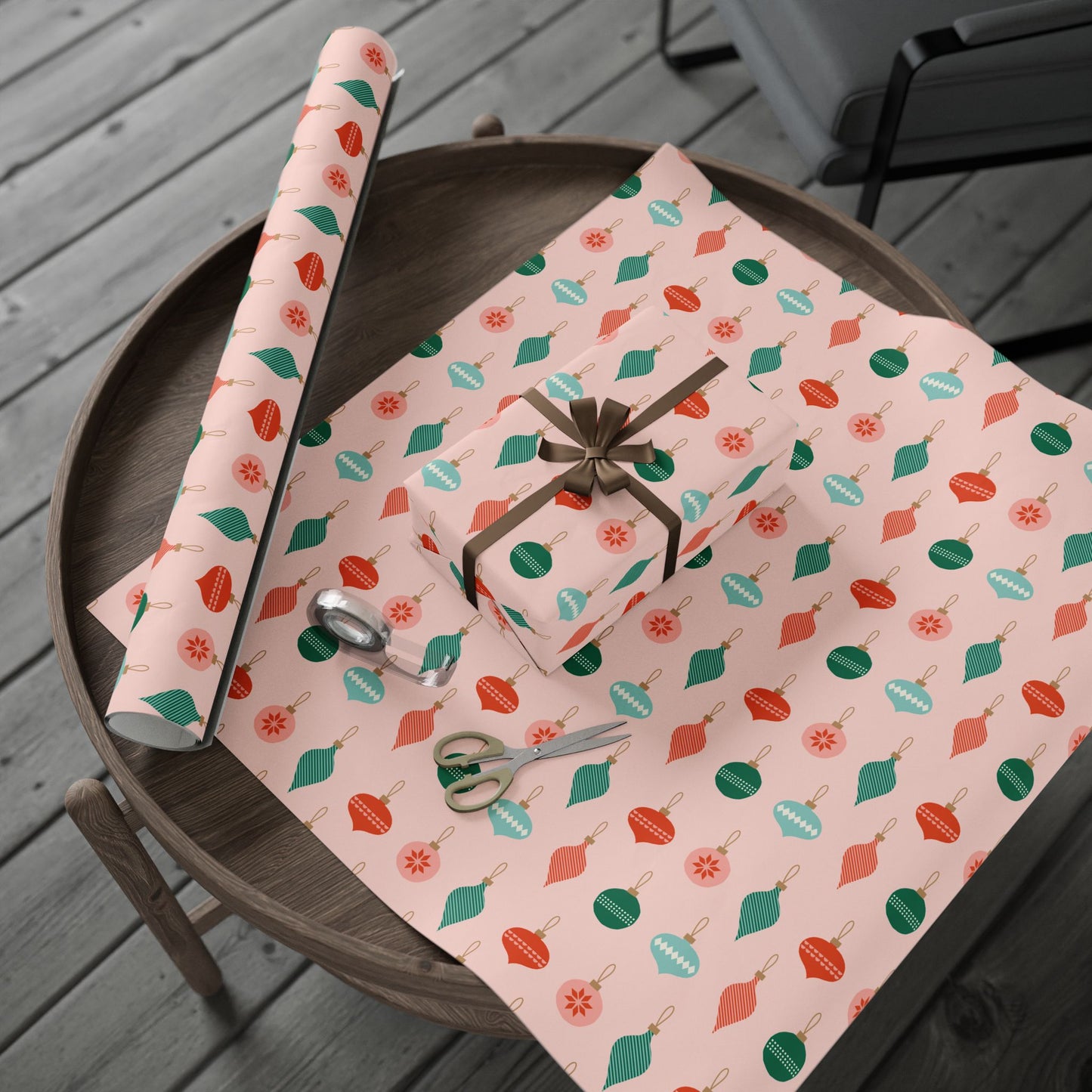 Christmas Wrapping Paper - Ornaments Pink Midcentury Gift Wrap