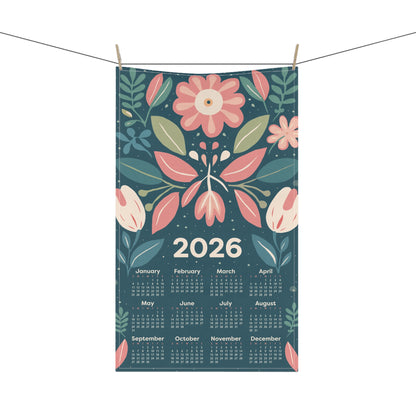 2026 Tea Towel Calendar Mindful Floral Cotton Twill