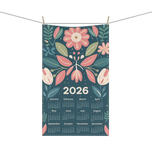 2026 Tea Towel Calendar Mindful Floral Cotton Twill