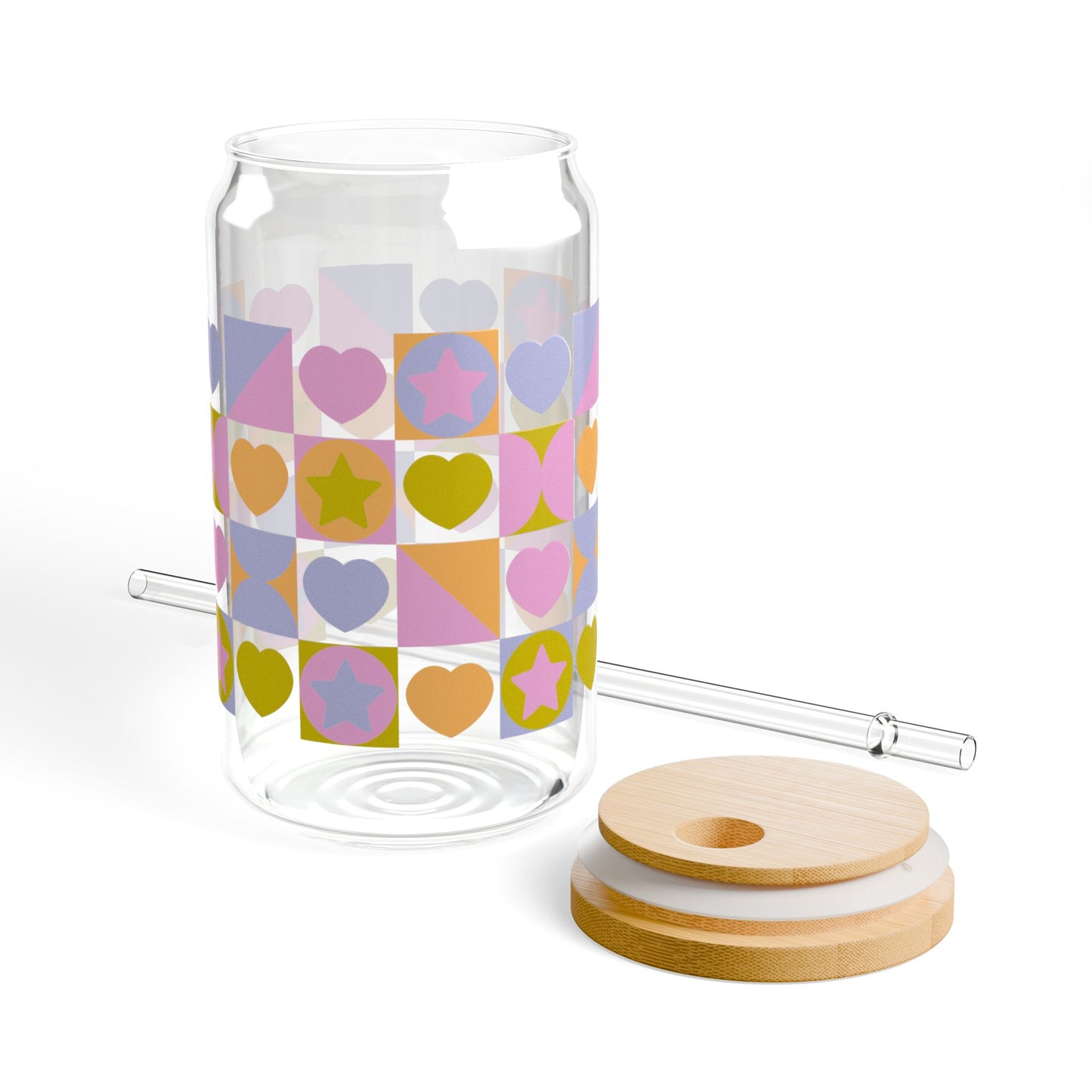 Boho Summer of Love Can Glass Sipper w Bamboo Lid + Straw