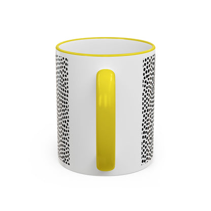 Black and White Dotted Mug with Bold Yellow Handle