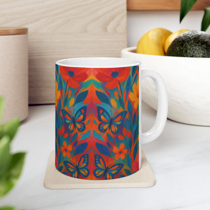 Bright Floral Mug with Butterflies - Perfect Gift for Mom's or Grandma