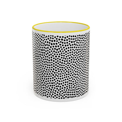 Black and White Dotted Mug with Bold Yellow Handle