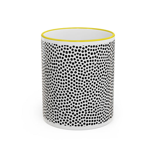 Black and White Dotted Mug with Bold Yellow Handle
