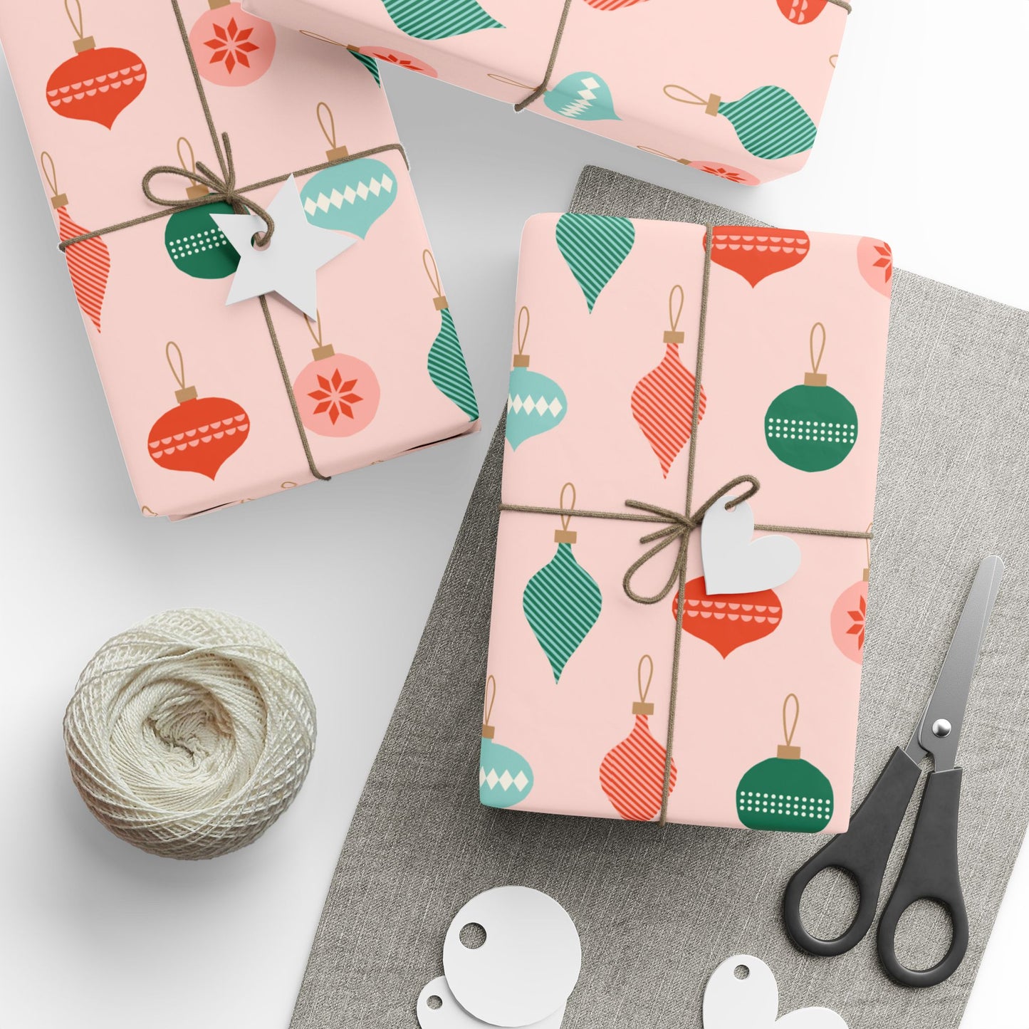 Christmas Wrapping Paper - Ornaments Pink Midcentury Gift Wrap