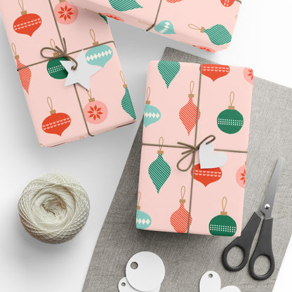 Christmas Wrapping Paper - Ornaments Pink Midcentury Modern Gift Wrap