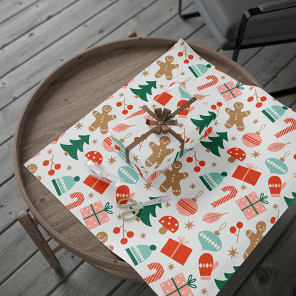 Christmas Wrapping Paper - Cute Gingerbread Candy Canes & Tree