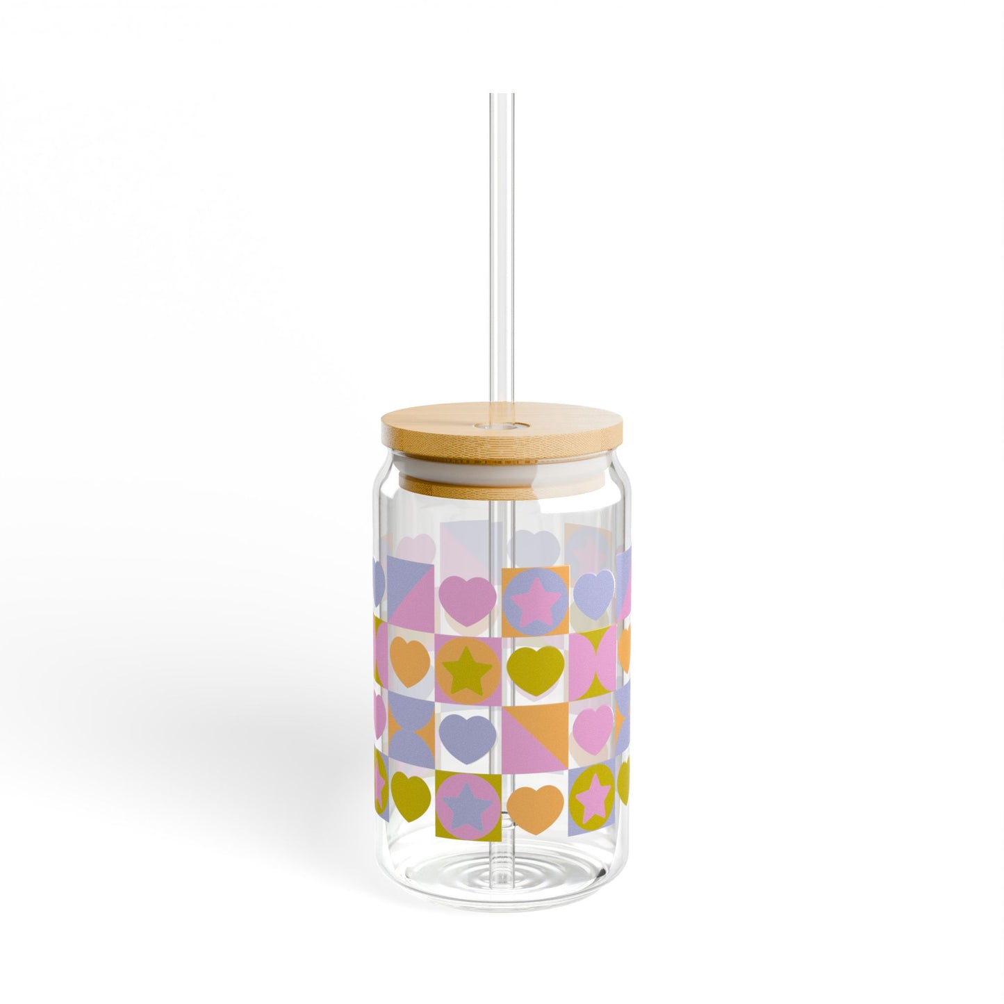 Boho Summer of Love Can Glass Sipper w Bamboo Lid + Straw