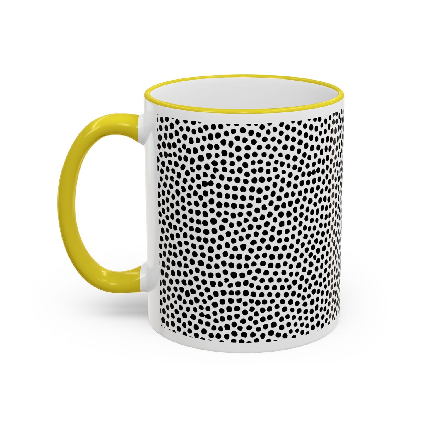 Black and White Dotted Mug with Bold Yellow Handle