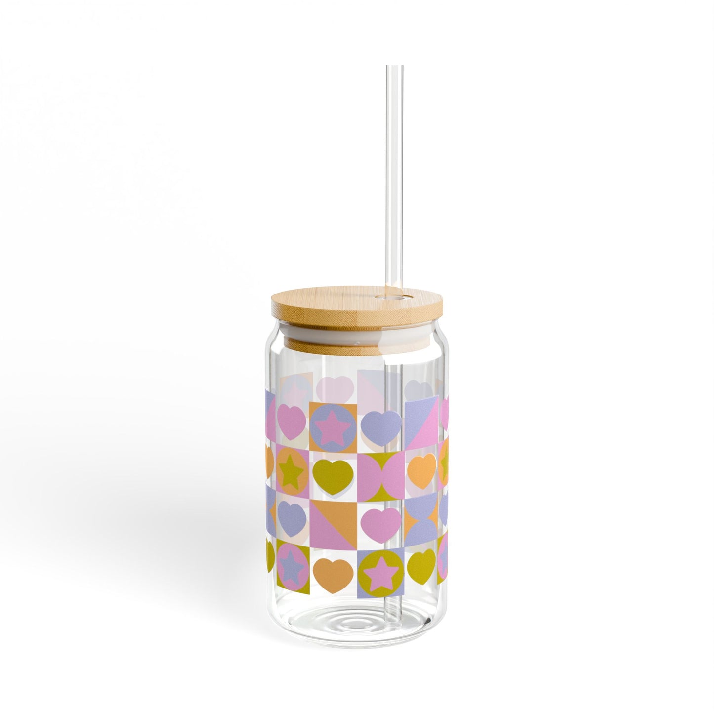 Boho Summer of Love Can Glass Sipper w Bamboo Lid + Straw
