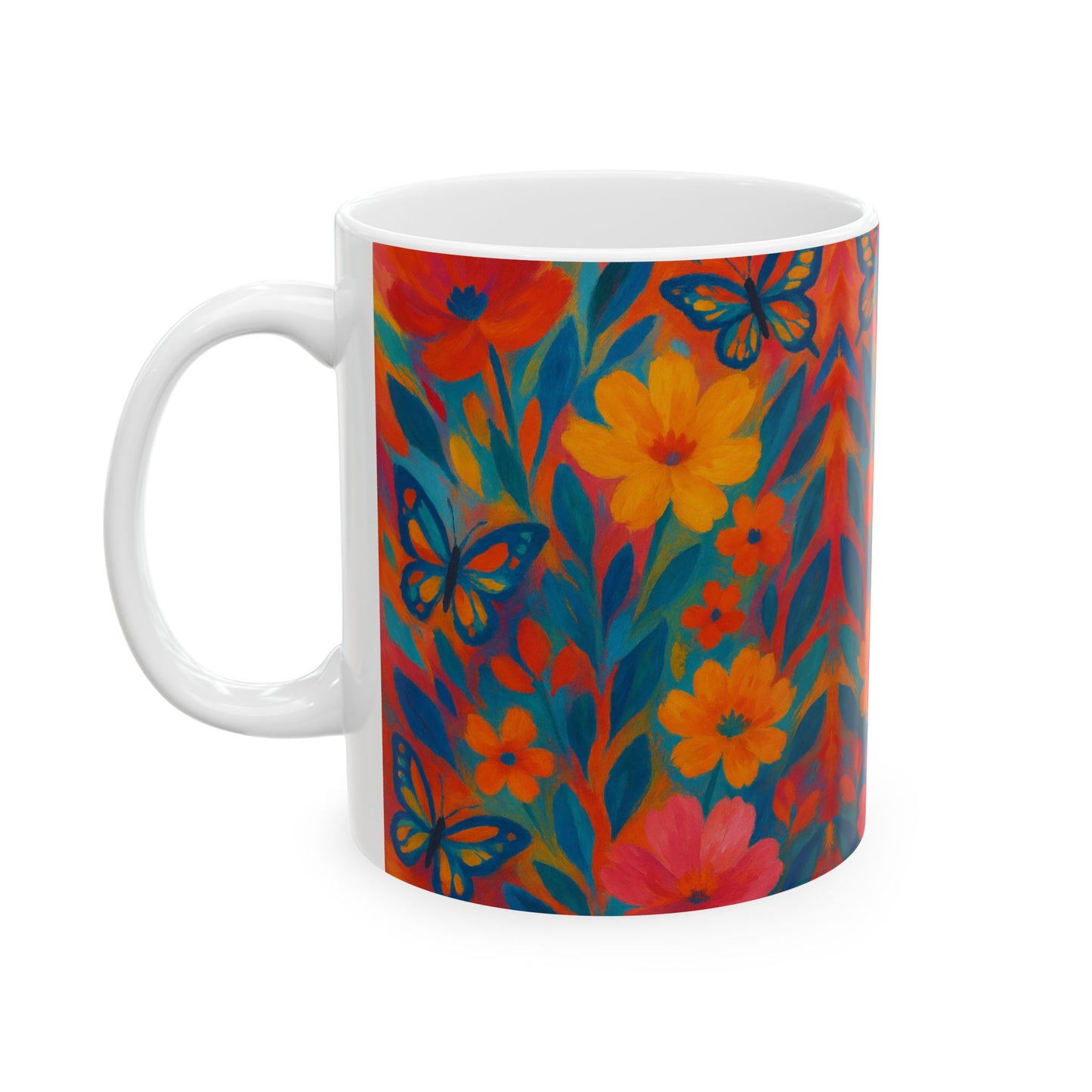Bright Floral Mug with Butterflies - Perfect Gift for Mom's or Grandma