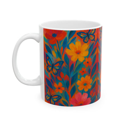 Bright Floral Mug with Butterflies - Perfect Gift for Mom's or Grandma