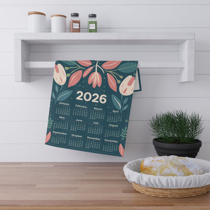2026 Tea Towel Calendar Mindful Floral Cotton Twill