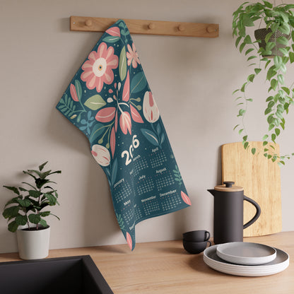 2026 Tea Towel Calendar Mindful Floral Cotton Twill