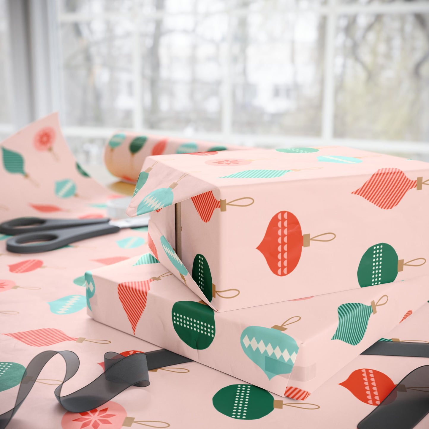 Christmas Wrapping Paper - Ornaments Pink Midcentury Gift Wrap