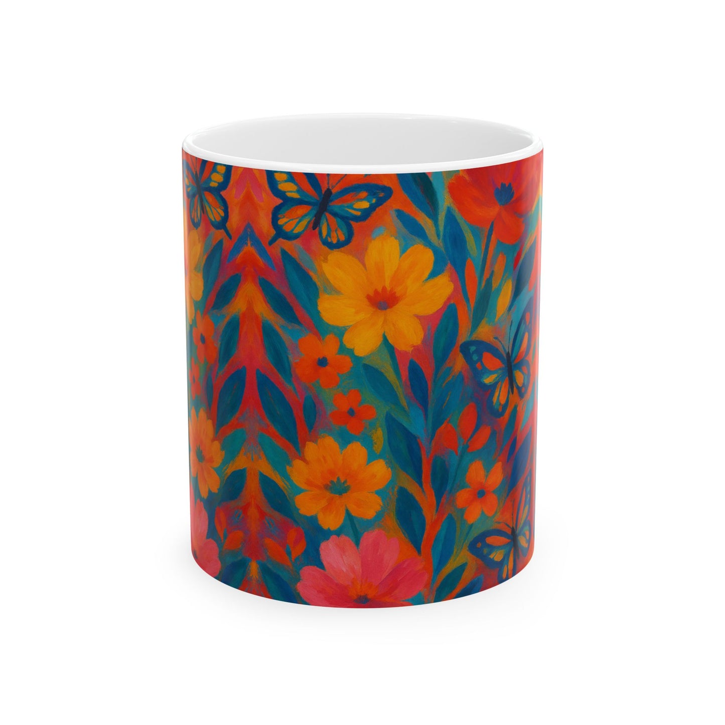 Bright Floral Mug with Butterflies - Perfect Gift for Mom's or Grandma