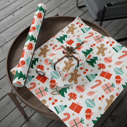 Christmas Wrapping Paper - Cute Gingerbread Candy Canes & Tree