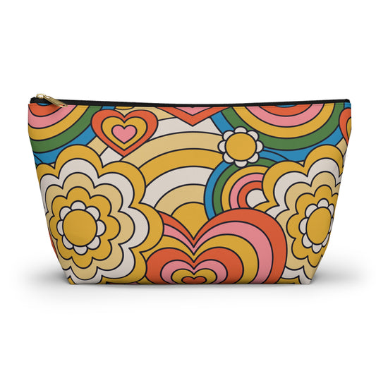 Retro Floral Heart Accessory Pouch — 70s Rainbow Makeup Bag