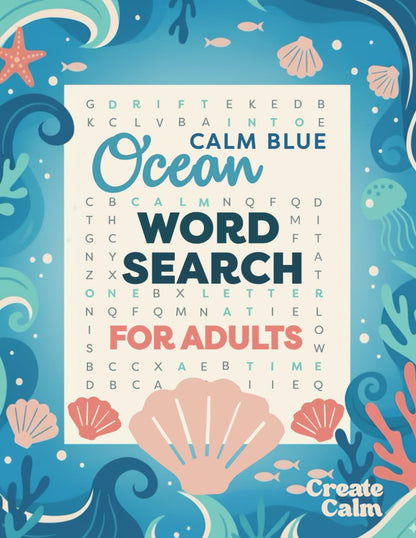 Calm Blue Ocean Word Search for Adults Screen-Free Relaxation