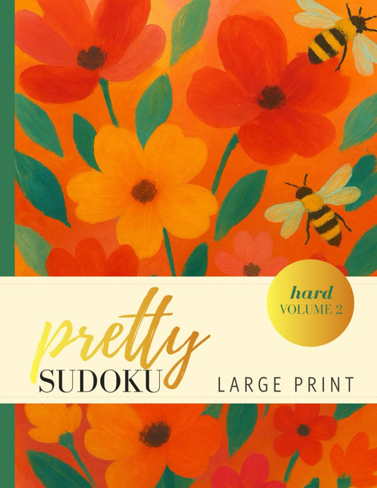 Pretty Hard Sudoku Large Print Book with Full Floral Color Inside