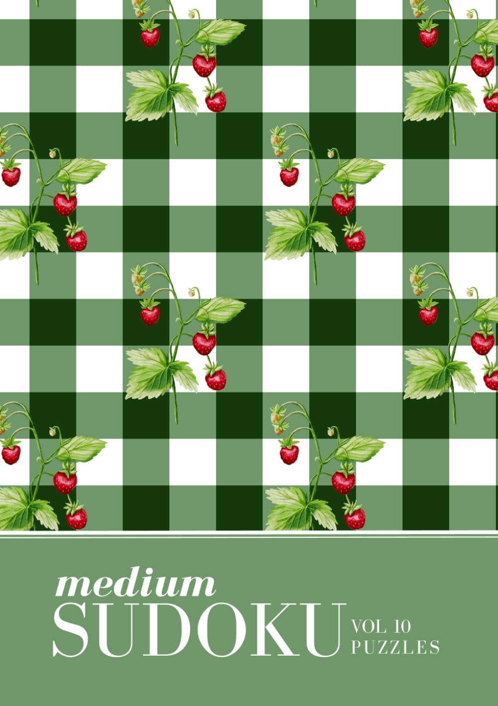 Cute Vintage Gingham & Strawberry Sudoku Book with Medium Puzzles