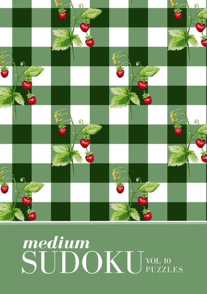 Cute Vintage Gingham & Strawberry Sudoku Book with Medium Puzzles