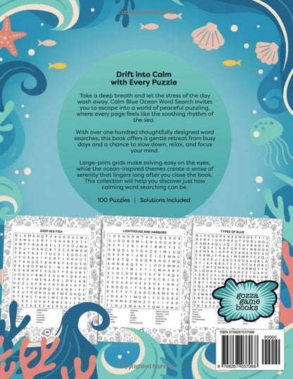 Calm Blue Ocean Word Search for Adults Screen-Free Relaxation