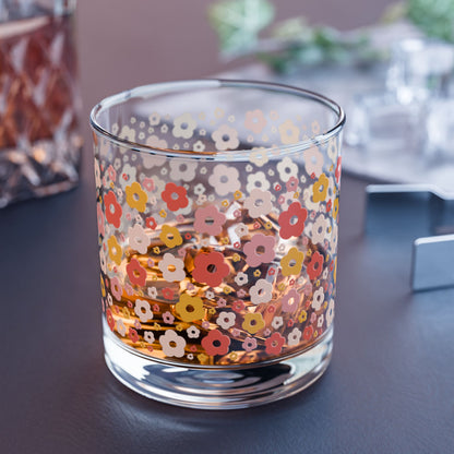 Floral Daisy Rocks Glass — Vintage-Inspired Retro Tumbler