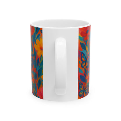 Bright Floral Mug with Butterflies - Perfect Gift for Mom's or Grandma