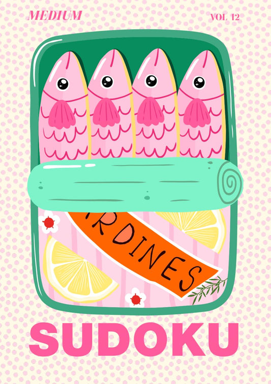 Medium Sudoku: Pink Sardines Puzzle Book A5 Size - Mediterranean Summer Set