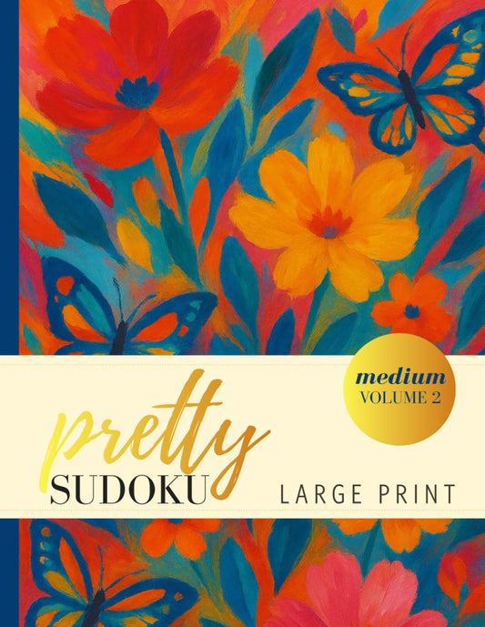 Pretty Medium Sudoku Book Large Print For Women with Color Floral Butterflies