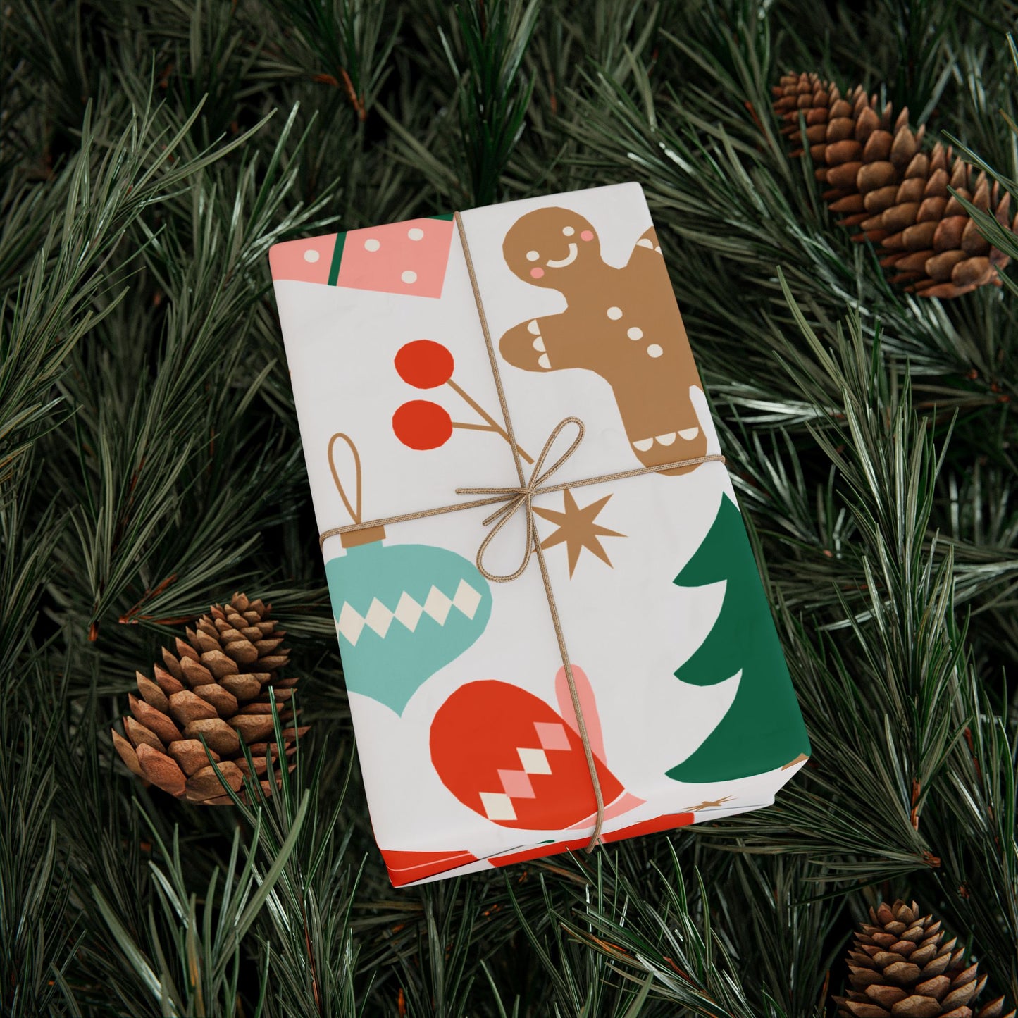 Christmas Wrapping Paper - Cute Gingerbread Candy Canes & Tree