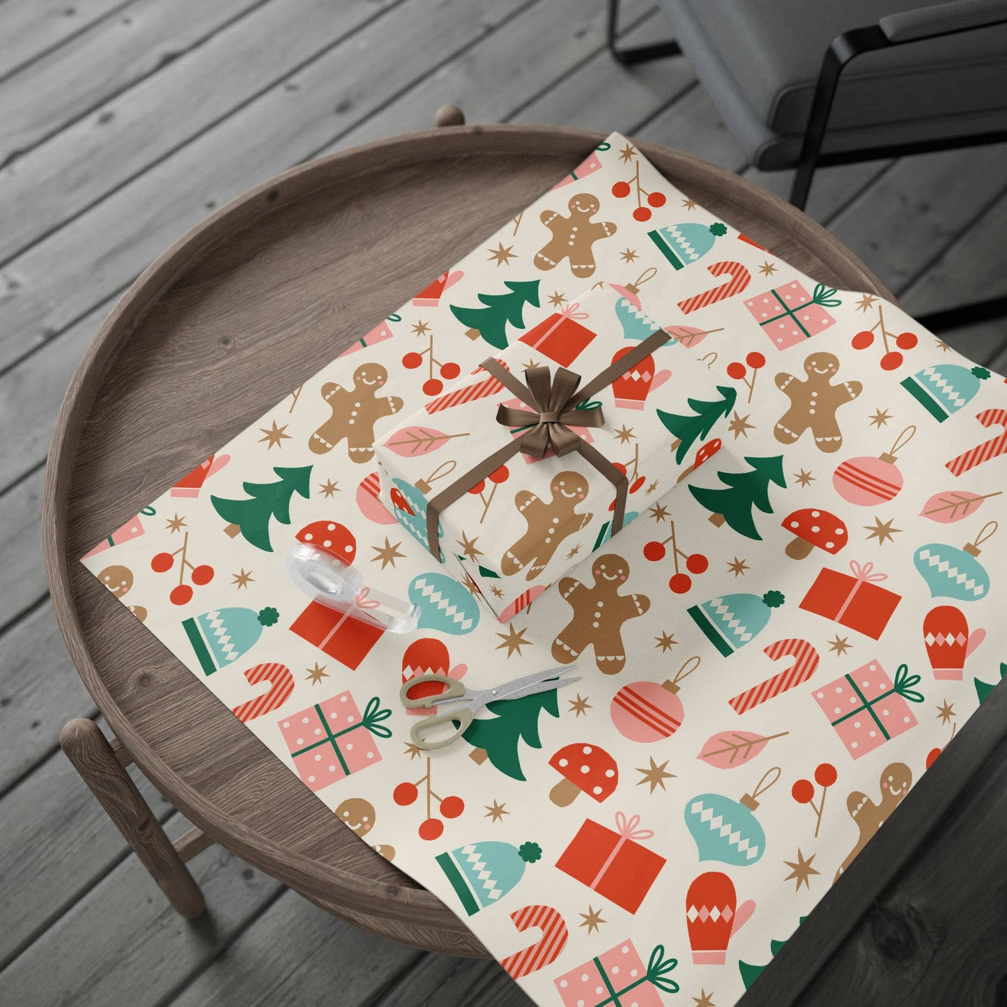 Christmas Wrapping Paper - Cute Gingerbread Candy Canes & Tree