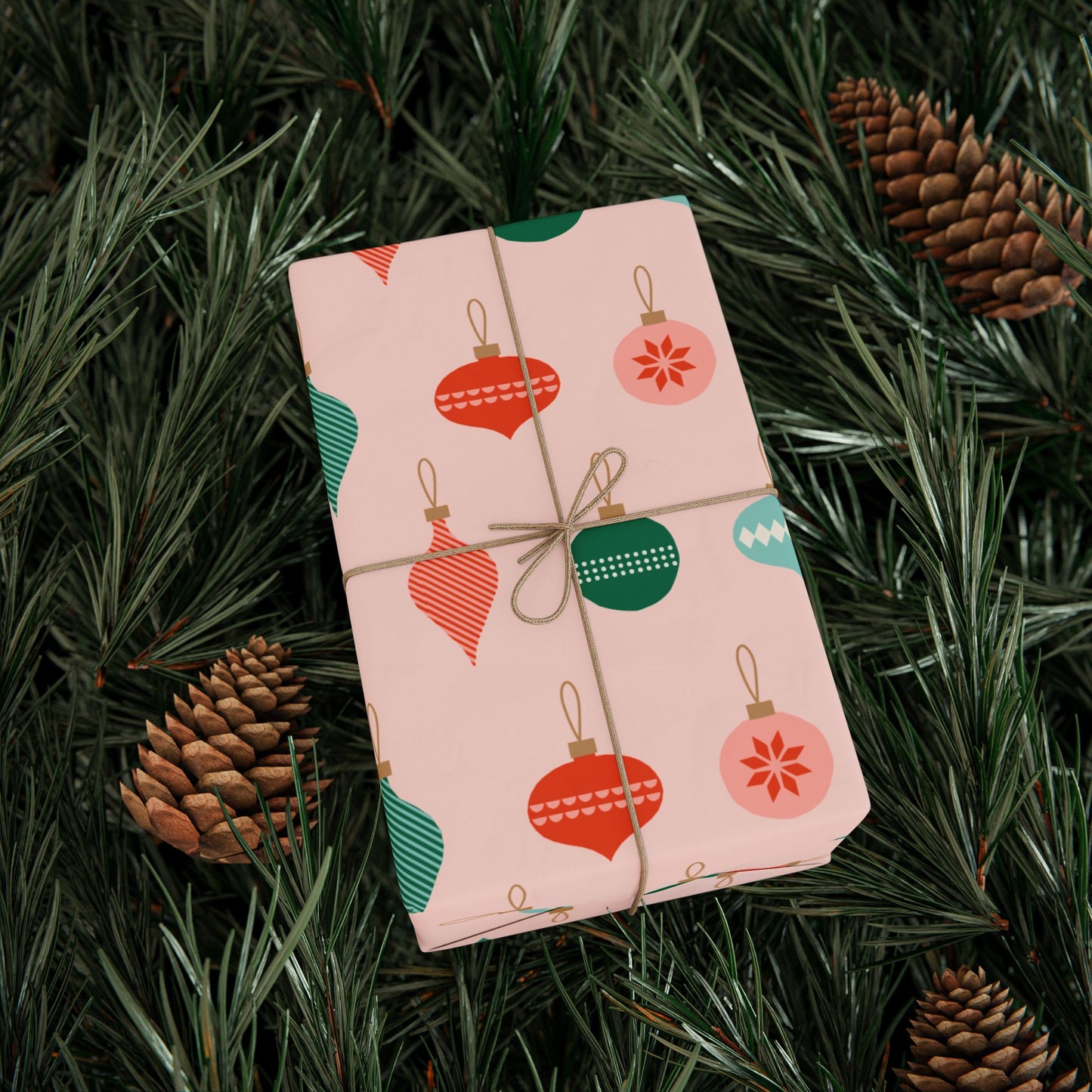 Christmas Wrapping Paper - Ornaments Pink Midcentury Gift Wrap