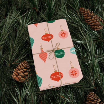 Christmas Wrapping Paper - Ornaments Pink Midcentury Gift Wrap